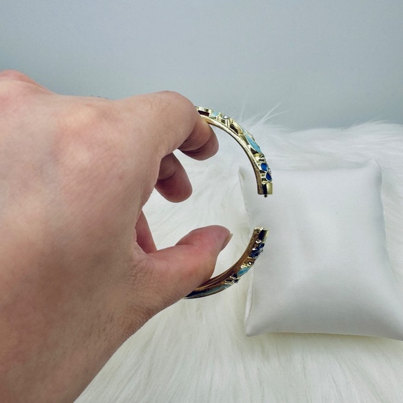 Blue Floral Theme Enamel Cloisonne Bracelet Bangle - Picture 7 of 7